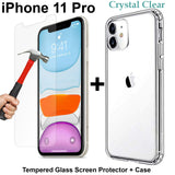 Apple iPhone 11 PRO clear case cover and 9H Tempered Glass front screen protector