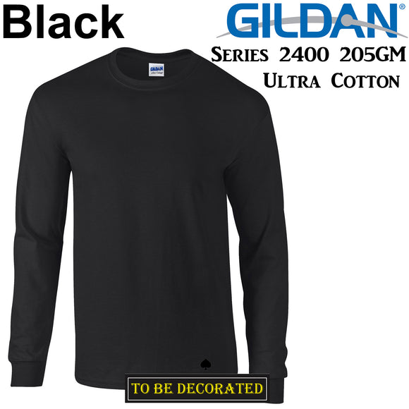 Gildan Long Sleeve T-SHIRT Black Basic tee S-5XL Men's Ultra Cotton