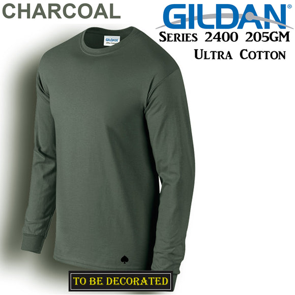 Gildan Long Sleeve T-SHIRT Charcoal Basic tee S - XXXL Men's Ultra Cotton