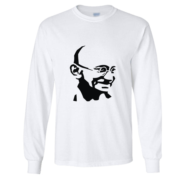 Mahatma Gandhi Hindi Indian Mens Long Sleeve T-Shirt White Basic Tee Top