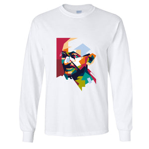 Mahatma Gandhi Hindi Indian Hero Men Long Sleeve T-Shirt White Basic tee