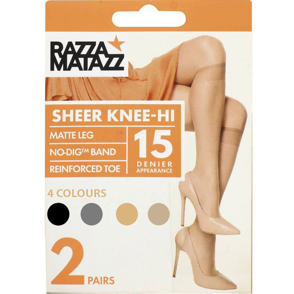 2 Pairs RazzaMatazz Sheer Knee-Hi High Women Pantyhose Socks H80043 15 Denier