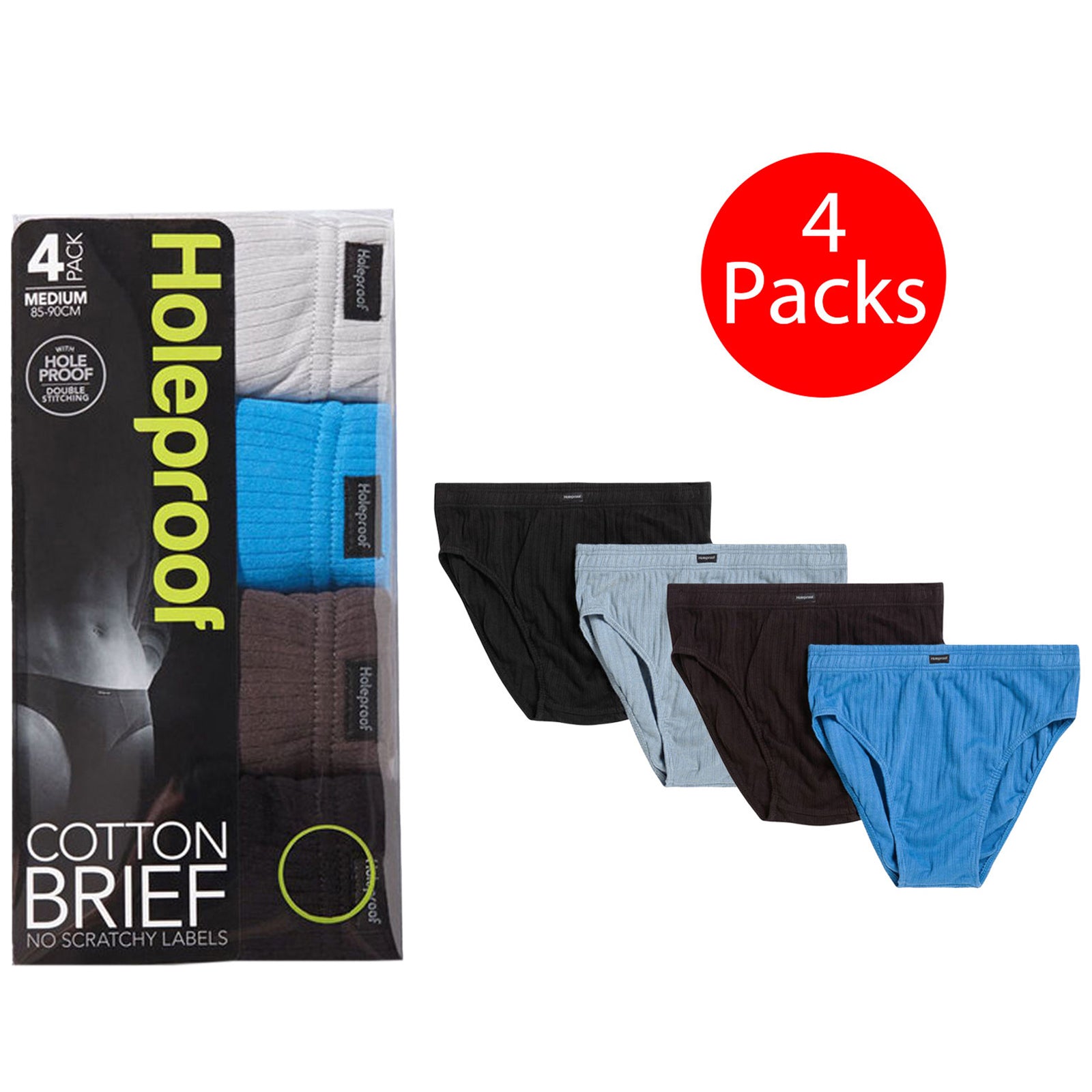 Holeproof 4 Pack Bulk Mens Cotton Briefs Undies Underwear Black