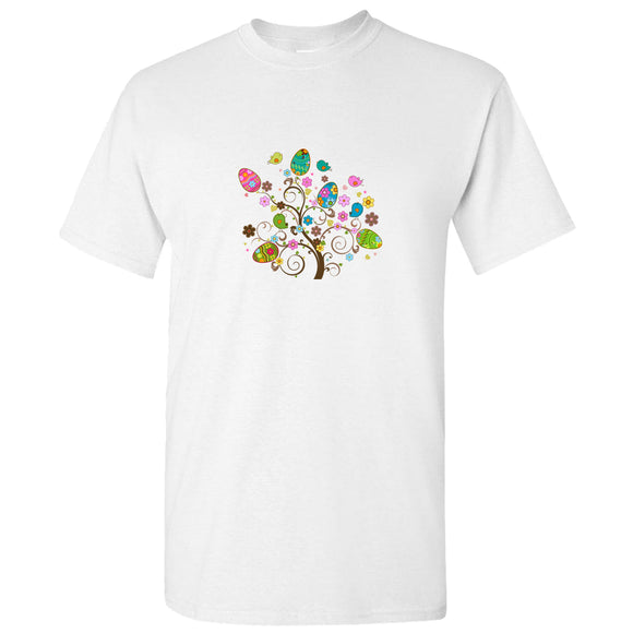 Happy Cute Easter Colourful Egg Tree White Men T Shirt Tee Top