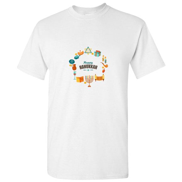 Happy Hanukkah Jewish Festival Celebration Judaism White Men T Shirt Tee Top