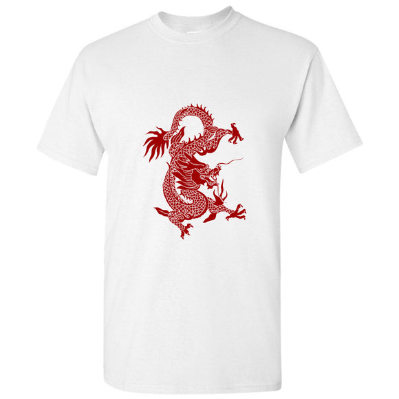 Aesthetic Red Chinese Fortune Dragon Firedrake White Men T Shirt Tee Top