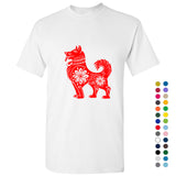 Chinese Red Silhouette Lucky Fortune Wealth Dog Men T Shirt Tee Top