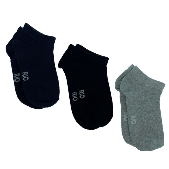 Rio 3 Pairs Kids Trainer Cotton Rich School Comfort Socks Black Grey Navy R79183 Assorted