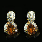 18k Gold GF orange Diamond simulant with crystals cluster earrings