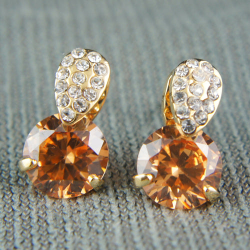 18k Gold GF orange Diamond simulant with crystals cluster earrings