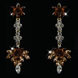 14k White Gold Plated Dangle Brilliant Brown Crystals Star Earrings