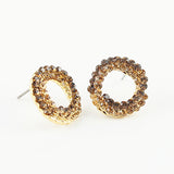 14k Yellow Gold Plated Round Hoop Brown Crystals Stud Earrings