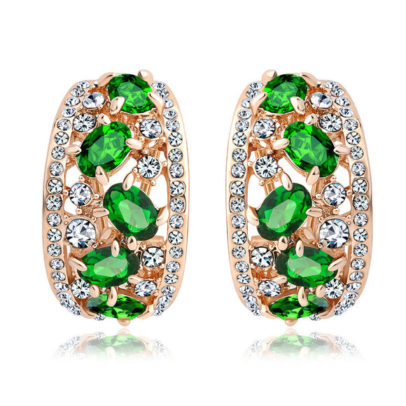 14k Gold plated Green Crystals Huggie Filigree Elegant earrings