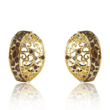 18k Gold GF leopard with crystals enamel cameo earrings