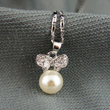 18k white Gold plated wings pearl with crystals pendant necklace