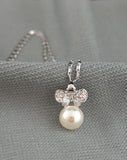 18k white Gold plated wings pearl with crystals pendant necklace