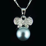 18k white Gold plated black pearl with crystals pendant necklace
