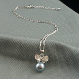 18k white Gold plated black pearl with crystals pendant necklace