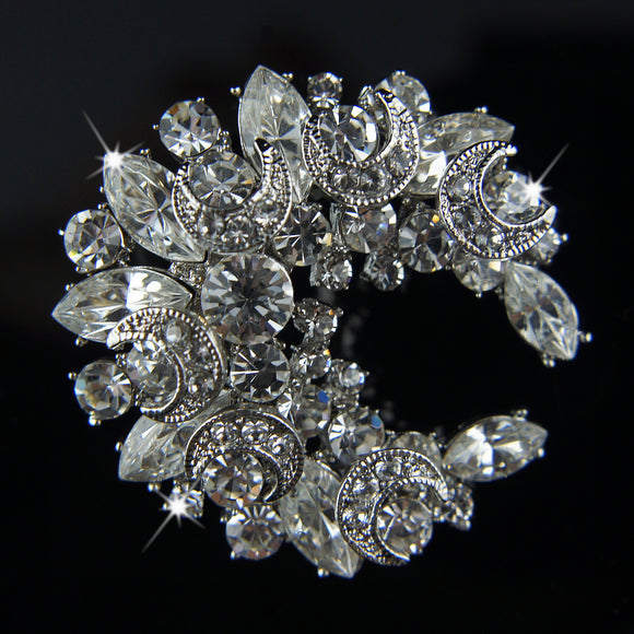14k white Gold GF with crystals solid brooch pin