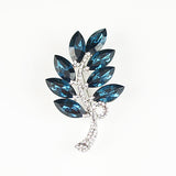 14k white Gold GF with crystals green brilliant leaf brooch pin