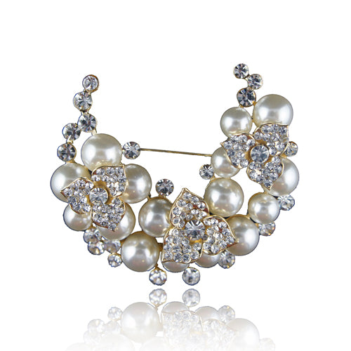 14k Gold plated pearls solid brooch pin with crystals
