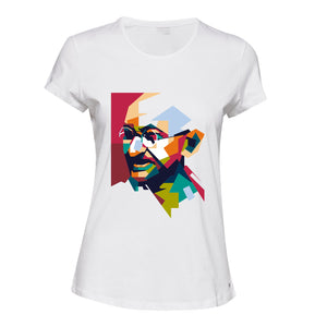 Mahatma Gandhi Hindi Indian Hero Colourful White Ladies Women T Shirt Tee Top