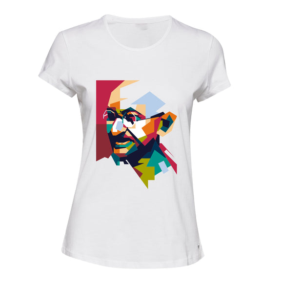 Mahatma Gandhi Hindi Indian Hero Colourful White Ladies Women T Shirt Tee Top