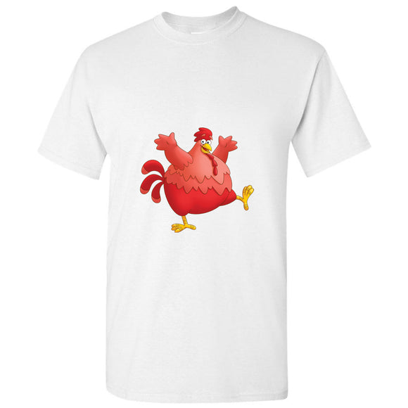 Red Fat Chubby Chicken Bird Cock Cartoon Art White Men T Shirt Tee Top