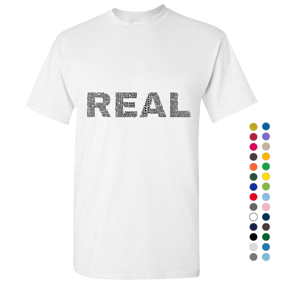 Real Fake Black Text Art Silhouette 3D Art Men T Shirt Tee Top