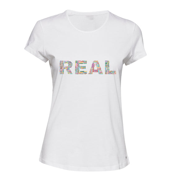 Real Fake Colourful Text 3D Art White Ladies Women T Shirt Tee Top