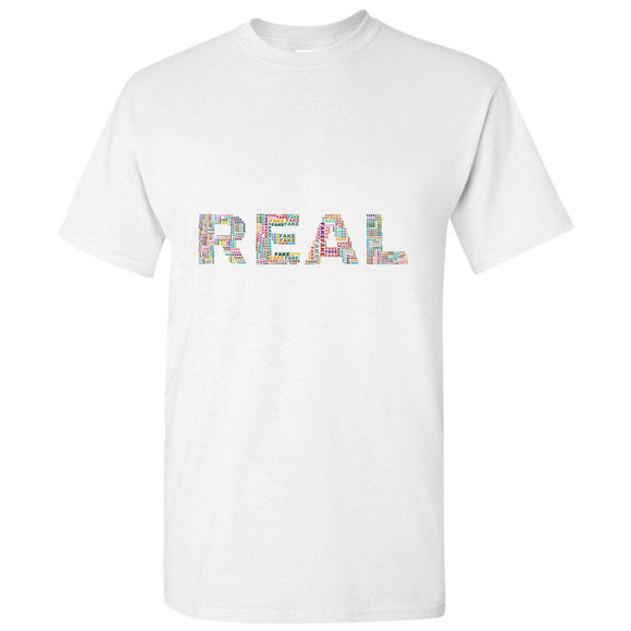 Real Fake Colourful Text 3D Art White Men T Shirt Tee Top