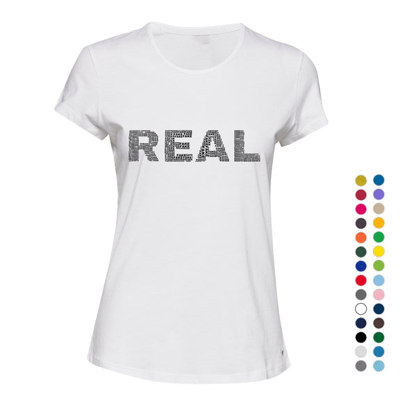 Real Fake Black Text Art Silhouette 3D Art Female Ladies Women T Shirt Tee Top