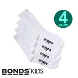 Bonds 4 Pairs Kids Boys Girls School Oxford Crew Soft Cotton Rich White Socks R640OO