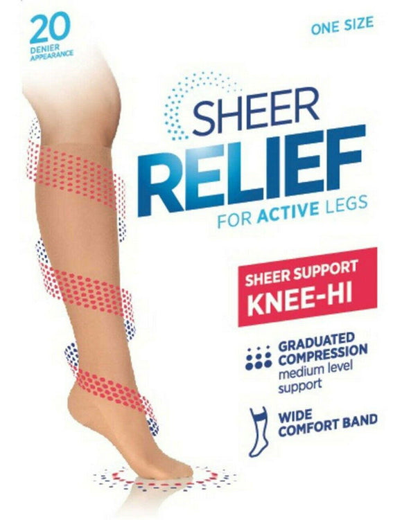 Sheer Relief For Active Legs Support Knee-Hi Women Stockings Socks Beige HGK Mini H33085