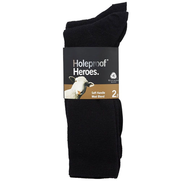 2 Pairs Holeproof Men Merino Wool Blend Rib Business Crew Everyday Socks Black S10012