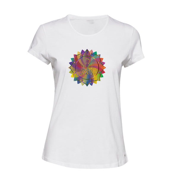 Colourful Buddha Flower Buddhism Buddhist White Ladies Women T Shirt Tee Top