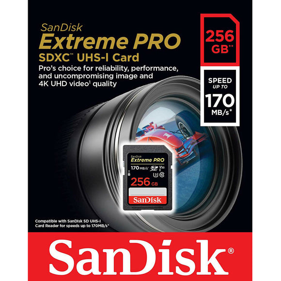 SanDisk Extreme Pro 256GB SDXC 170MB/s Class 10 UHS-I U3 4K UHD SD Memory Card
