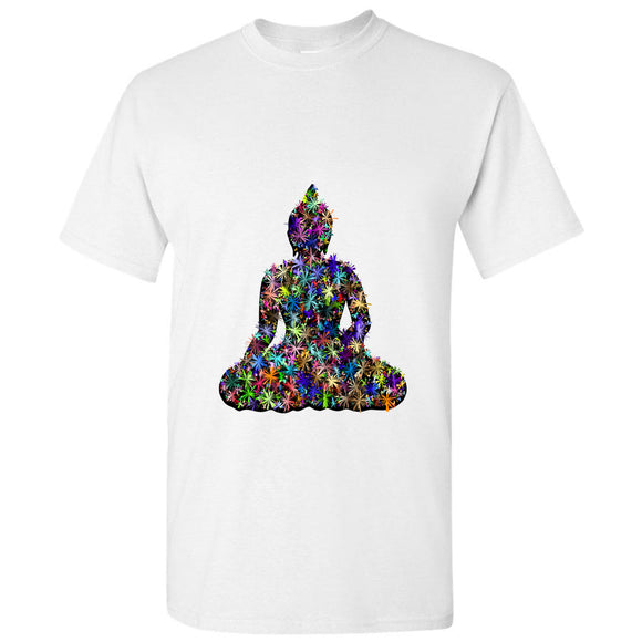 Sitting Rulai Buddha Statue Peace Flower White Men T Shirt Tee Top