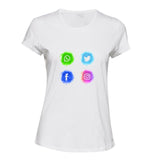 Social Media WhatsApp Instagram FB Twitter White Ladies Women T Shirt Tee Top