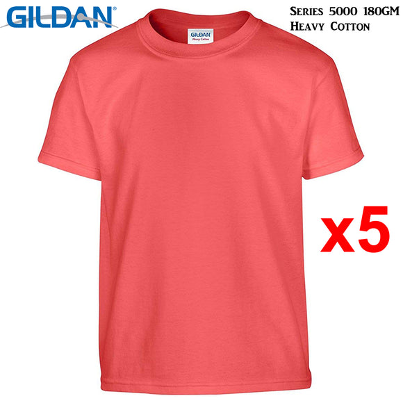 5 Packs Gildan T-SHIRT Blank Plain Basic Tee Men Heavy Cotton (Coral Silk)