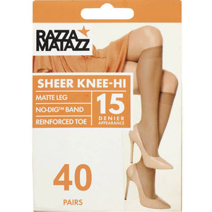 40 Pair RazzaMatazz Sheer Knee-Hi Women Stockings Socks Tan Brown H80043 Bulk