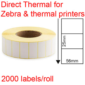 Direct thermal labels rolls 56x25mm 2000/roll shipping tags for Zebra & thermal printer