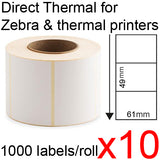 Direct thermal labels roll 61x49mm 1000/roll shipping tags for Zebra printer Fastway EParcel Startrack
