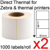 Direct thermal labels roll 61x49mm 1000/roll shipping tags for Zebra printer Fastway EParcel Startrack