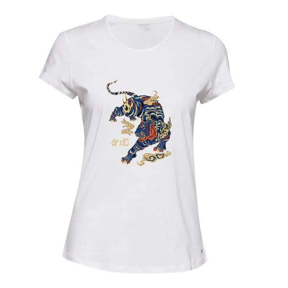 Cool Wild Chinese White Tiger Novelty White Female Ladies Women T Shirt Tee Top