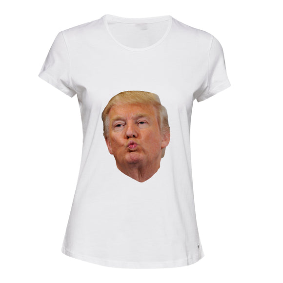 Funny USA President Donald Trump Kiss White Female Ladies Women T Shirt Tee Top