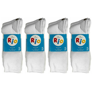 20 Pair Rio Active Crew Cotton Mens Cushion Sports White Comfy Socks Bulk S7266W