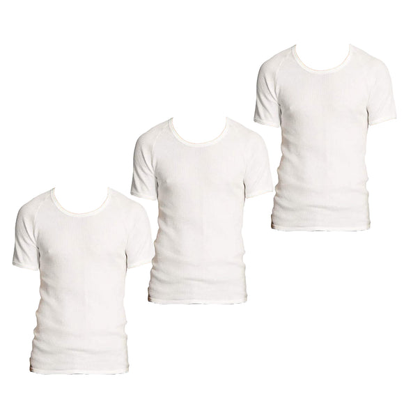 3 Pk Holeproof Aircel Thermal Mens T-shirt Short Sleeve Tee Top MYQ31A White Waffle Knit
