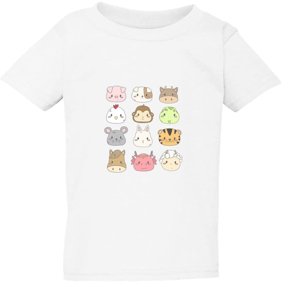Chinese Zodiac Horoscope 12 Animal Cute White Boys Girls T Shirt Tee Top Kids
