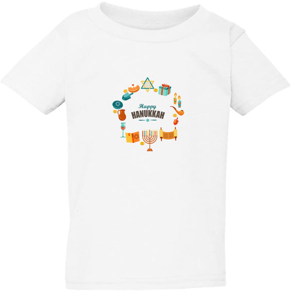 Happy Hanukkah Jewish Festival Judaism White Kids Boys Girls T Shirt Tee Top